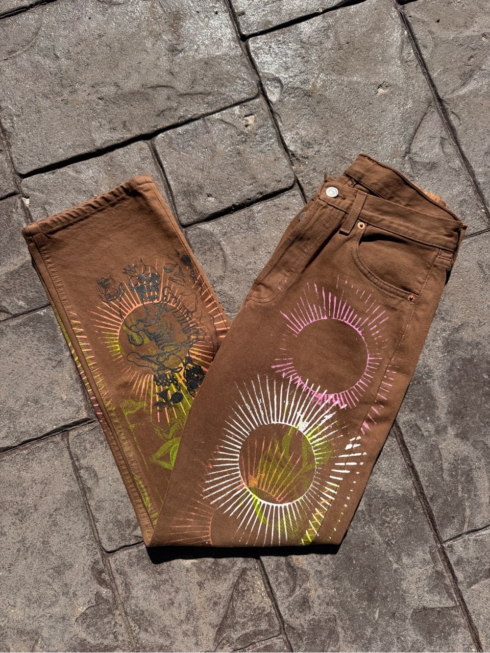 Levi's Brown Jeans with Sunburst Graphic Accents